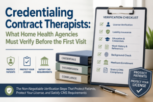 Read more about the article Credentialing Contract Therapists: What Home Health Agencies Must Verify Before the First Visit