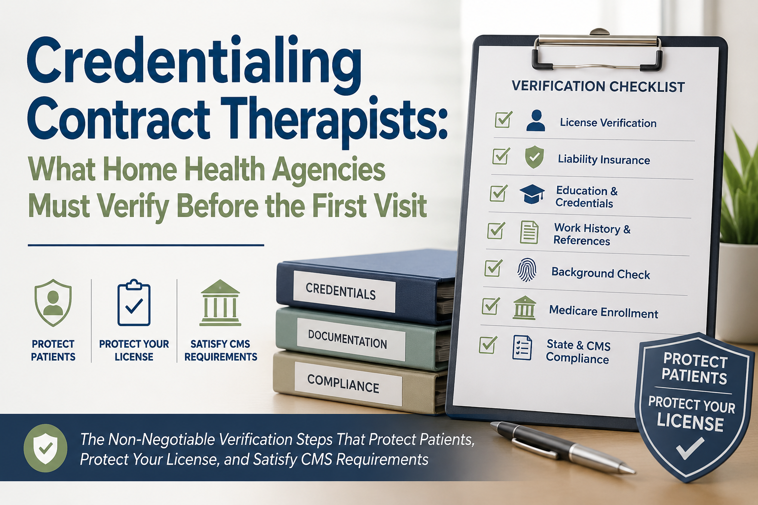 Read more about the article Credentialing Contract Therapists: What Home Health Agencies Must Verify Before the First Visit