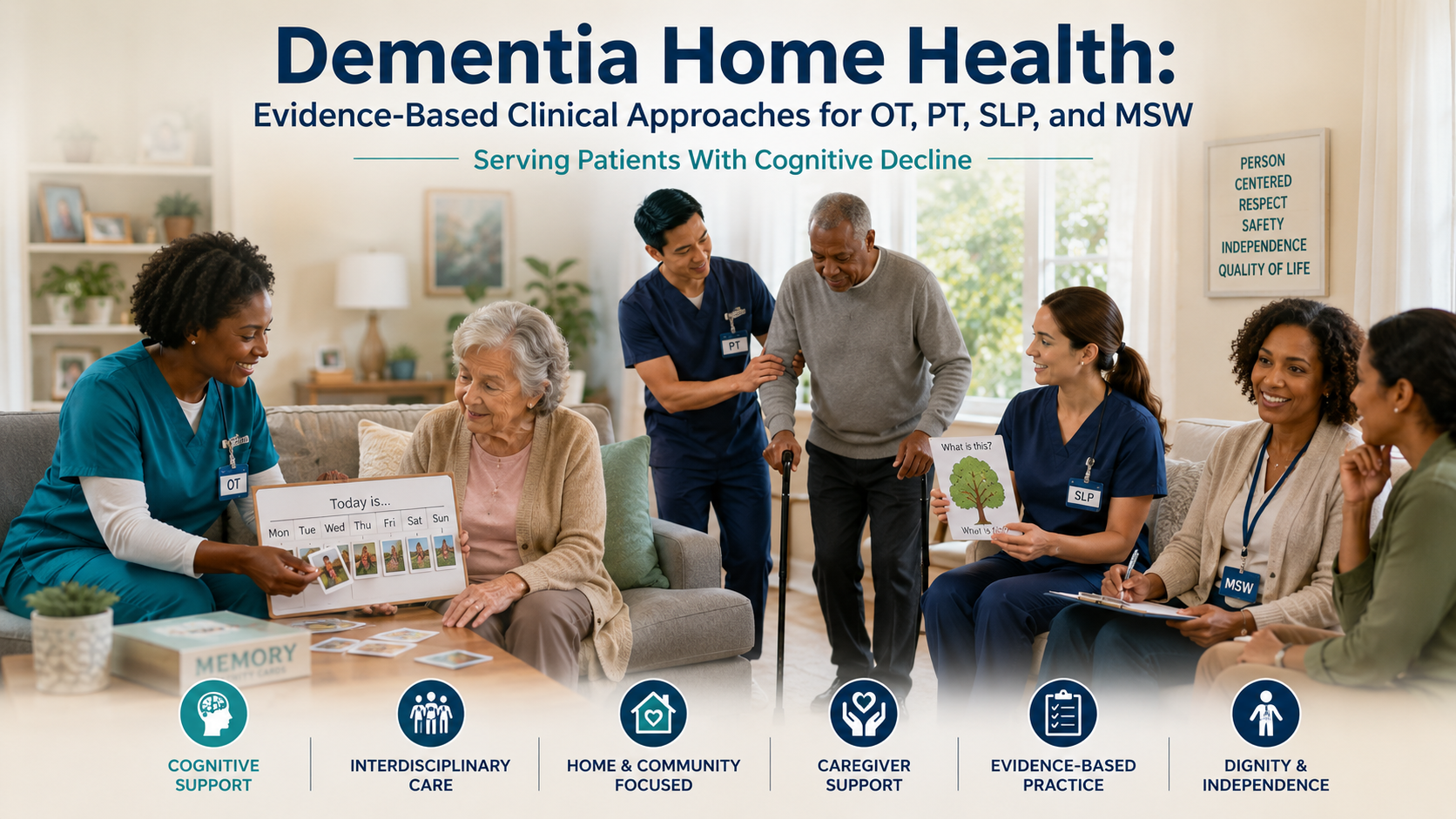 Read more about the article Dementia Home Health: Evidence-Based Clinical Approaches for OT, PT, SLP, and MSW Serving Patients With Cognitive Decline